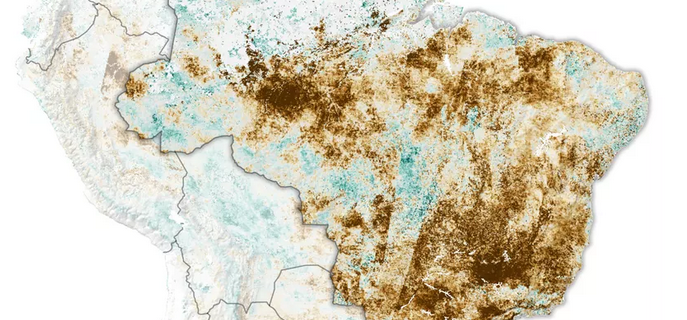 Imagens da Nasa mostram antes e depois da maior seca no Brasil em quase um século