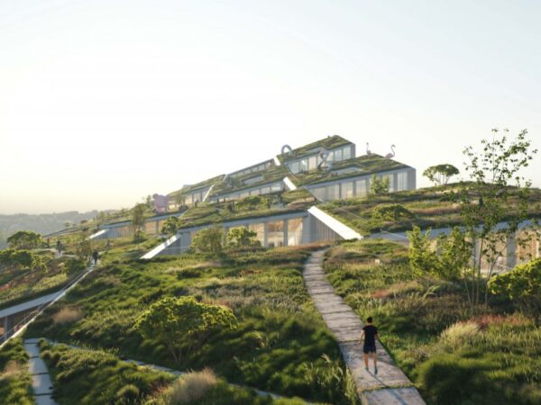 Complexo de escritórios em Portugal se camufla em meio à paisagem