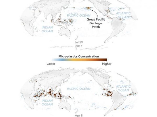 Animação revela microplásticos do oceano vistos do espaço