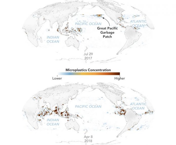 Animação revela microplásticos do oceano vistos do espaço