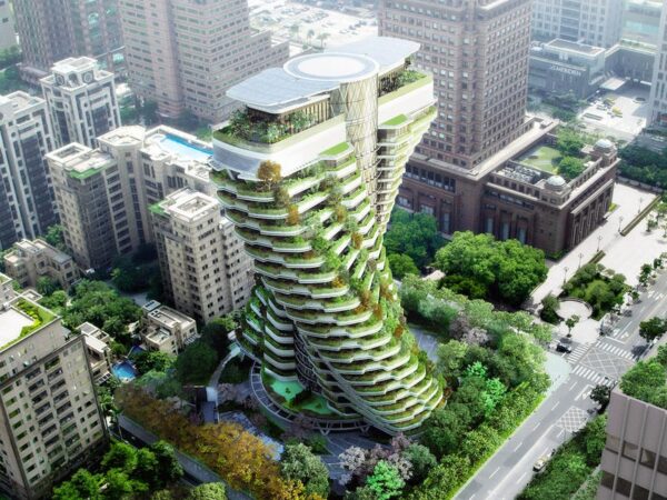 A impressionante torre rotativa de Vincent Callebaut com 23.000 árvores, arbustos e plantas em sua fachada