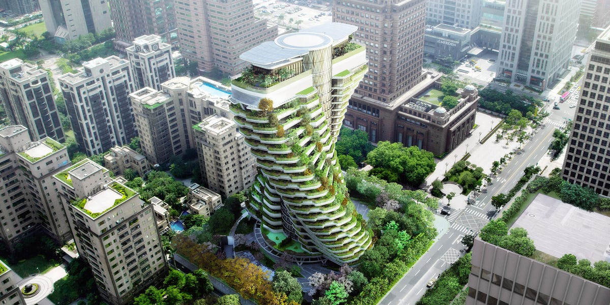 A impressionante torre rotativa de Vincent Callebaut com 23.000 árvores, arbustos e plantas em sua fachada