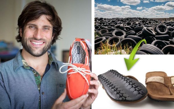 Jovem transforma toneladas de pneus em sapatos super resistentes