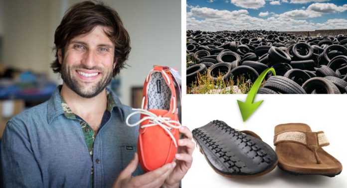 Jovem transforma toneladas de pneus em sapatos super resistentes